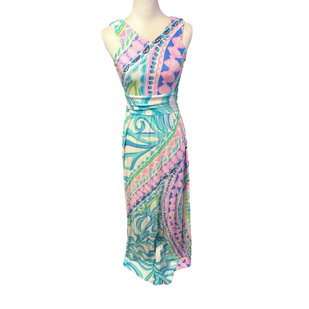 Lilly Pulitzer Marco Maxi Dress Womens XS Multi Coco Island Sleeveless Ruched
